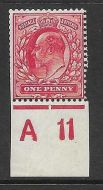 Sg 272 1d Rose Carmine Cont A11(c) imperf. Perf 14 Plate 62c UNMOUNTED MINT