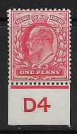 Sg 220 1d Scarlet Control D4 Imperf De La Rue MOUNTED MINT Hinge
