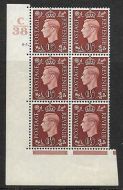 1937 1½d Brown Dark colours C38 85 Dot perf 5(E I) block 6 UNMOUNTED MINT