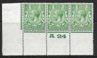 ½d Green Block Cypher Control A24 perf strip of 3 lightly MOUNTED MINT