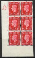 1937 1d Red Dark colours A37 3 Dot perf 5(E I) block 6 MOUNTED MINT in margin
