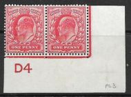 1d Scarlet Control D4 imperf perf type V2A plate 3 Scarce MOUNTED MINT