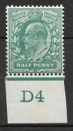 ½d Blue-Green Control D4 imperf - Cont rule MOUNTED MINT