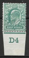 ½d Blue-Green Control D4 imperf single with Co-ex rule lightly MOUNTED MINT