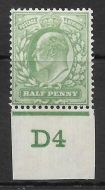 ½d Yellow-Green Control D4 imperf single with Co-ex rule MOUNTED MINT MM