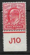1d Scarlet Control J10 perf with Co-Ex Rule lightly MOUNTED MINT