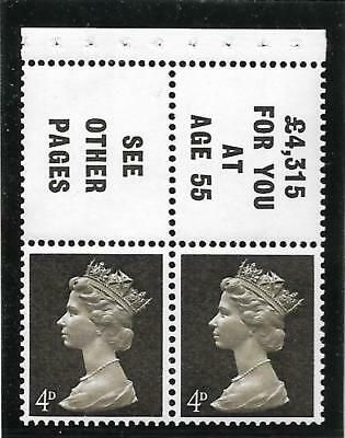 UB13 Pre-decimal Machin Booklet Pane Perf I - UNMOUNTED MINT