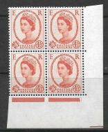 S94a 4½d Wilding Crowns on White with Phantom Frame Block of 4 UNMOUNTED MINT