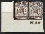 1929 1½d PUC Control K 29 pair UNMOUNTED MINT - tone mark