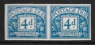 Sg D43a 1954 4d Tudor Crown Postage Due Imperf pair UNMOUNTED MINT MNH