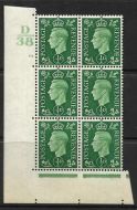 1937 ½d Green Dark colours D38 74 No Dot perf 5(E I) block 6 UNMOUNTED MINT
