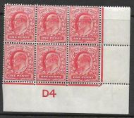 1d Scarlet Control D4 imperf perf type V1 plate 28 MOUNTED MINT