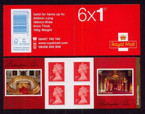 PM42 2014 Buckingham Palace 6 x 1st Self Adhesive Booklet - no Cylinder