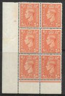 1937 2d Orange 52 No Dot perf 6(I P) block 6 UNMOUNTED MINT MNH