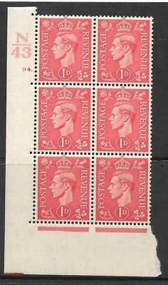 1937 1d Red N43 94 Dot perf 5(E I) block 6 UNMOUNTED MINT MNH
