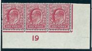 Sg 219/220 1d EDVII De La Rue variety M5(k) control strip UNMOUNTED MINT/MNH