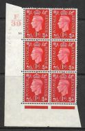 1937 1d Red Dark colours F39 30 No Dot perf 5(E I) block 6 UNMOUNTED MINT MNH