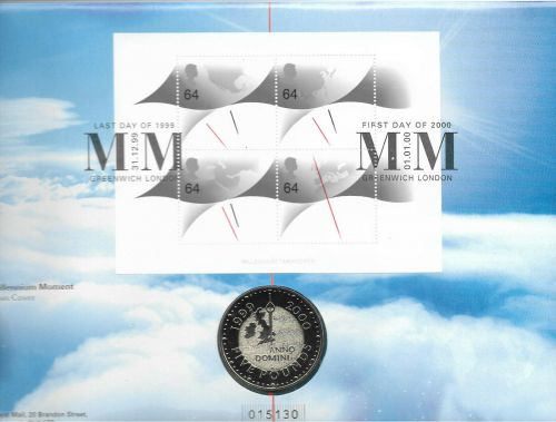 GB 1999 Millenium Timekeeper m s on dual cancel Royal Mail £5 Coin Cover Pack