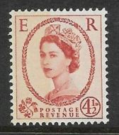 Sg S97b 4½d Wilding Blue Phos on Cream 1 x 8mm band left UNMOUNTED MINT
