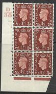 1937 1½d Brown Dark colours D38 102 Dot perf 5(E I) block 6 UNMOUNTED MINT MNH