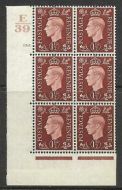 1937 1½d Brown Dark colours E39 135 No Dot perf 5(E I) block 6 UNMOUNTED MINT