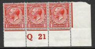 N16(14) 1d Scarlet Vermilion Control Q 21 perf MOUNTED MINT