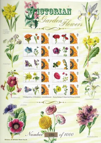 BC-208 2005 Victorian Garden Flowers history sheet  Smiler sheet UNMOUNTED MINT