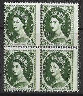 S128 9d Wilding Phosphor block of 4 with perf shift UNMOUNTED MINT/MNH