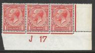 N16(8) 1d Pale Red Royal Cypher Control J17 imperf strip of 3 UNMOUNTED MINT