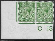 N14(7) ½d Deep Bright Green Control C 13 imperf pair UNMOUNTED MINT