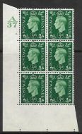 1937 ½d Green Dark colours A37 6 Dot Perf 5(E I) block 6 UNMOUNTED MINT MNH