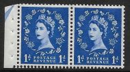 SB28 1d Wilding booklet pane of 2 perf type E(½v) UNMOUNTED MNT MNH
