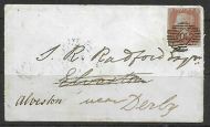 1d Penny Red Plate 125 lettered S-T - on cover with Alvaston undated cancel rare