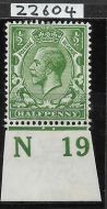 N14(-) unlisted ½d Deep Yellow Green Control N19 with cert UNMOUNTED MINT