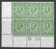 Sg 344 N5(1) ½d Green Downey Head control B13 perf 2A UNMOUNTED MINT