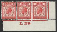 1929 1d PUC Control L29 Strip of 3 UNMOUNTED MINT MNH