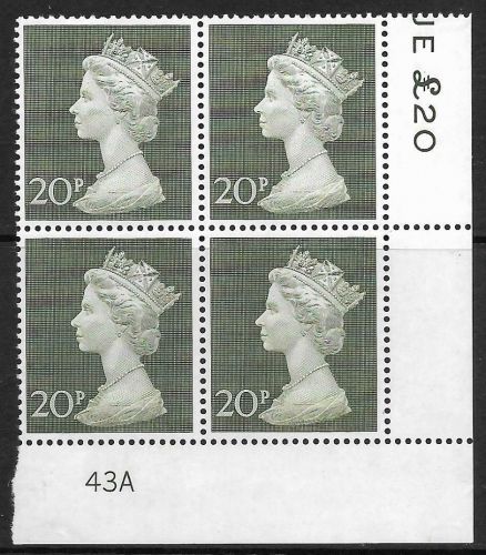 1970 20p Decimal Machin Cylinder 43A UNMOUNTED MINT