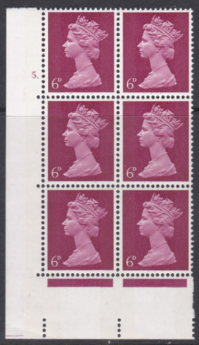 Pre-decimal Machin 6d PVA 2B Head A perf A Cylinder 5 Dot Br. Reddish purple U M