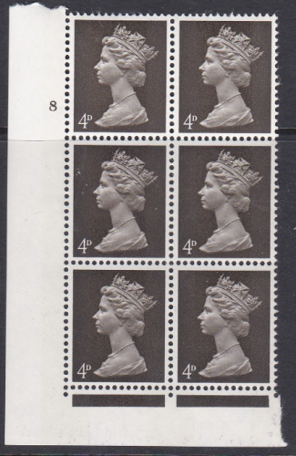 Pre-decimal Machin Deep olive 4d Gum Arabic 2B Head A Perf F(L) Cyl 8 No Dot