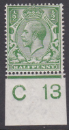 N14(11) ½d Bright Yellow Green Royal Cypher C 13 UNMOUNTED MINT MNH