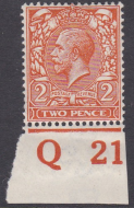 N19(7) 2d Bright Orange Royal Cypher Control Q 21 imperf MOUNTED MINT