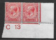 N16(1) 1d Bright Scarlet Royal Cypher Control C13 Imperf pair UNMOUNTED MINT