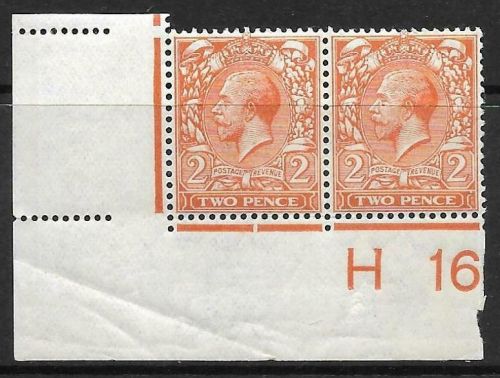 N19(5) 2d Orange Royal Cypher Control H16 imperf pair UNMOUNTED MINT