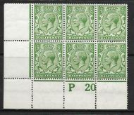 N14(6) ½d Bright Green Control P20 perf block of 6 UNMOUNTED MINT MNH