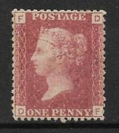 SG 43 variety 1d Penny Red Lettered D-F plate 121 Wmk Inverted MOUNTED MINT