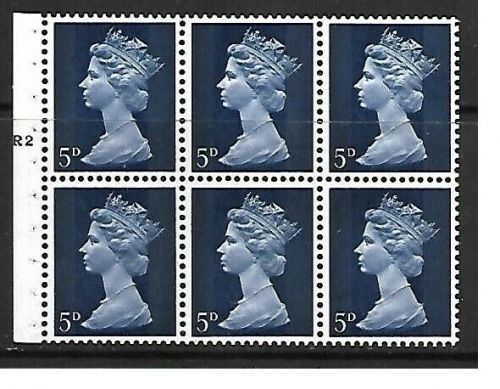 UB19 5d Pre-decimal Machin Booklet pane R2T No dot UNMOUNTED MINT MNH