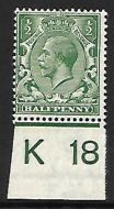 N14(14) ½d Blue Green Royal Cypher control K18 Imperf single UNMOUNTED MINT MNH