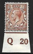 N18(12) 1½d Bright Yellow Brown Royal Cypher control Q 20 single UNMOUNTED MINT