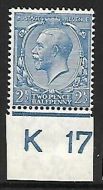 N21(11) 2½d Pale Blue Royal Cypher control K17 Imperf UNMOUNTED MINT