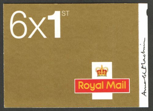 MB4d Stamps 6 x 1st class stamps Questa Self Adhesive Booklet - No Cylinder